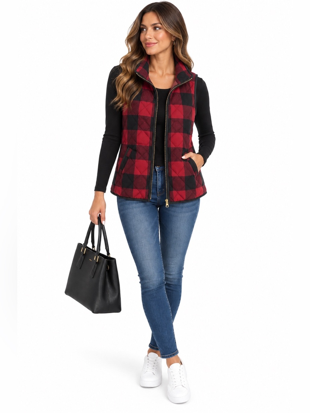 Old Navy Red Black Buffalo Plaid Quilted Vest XS